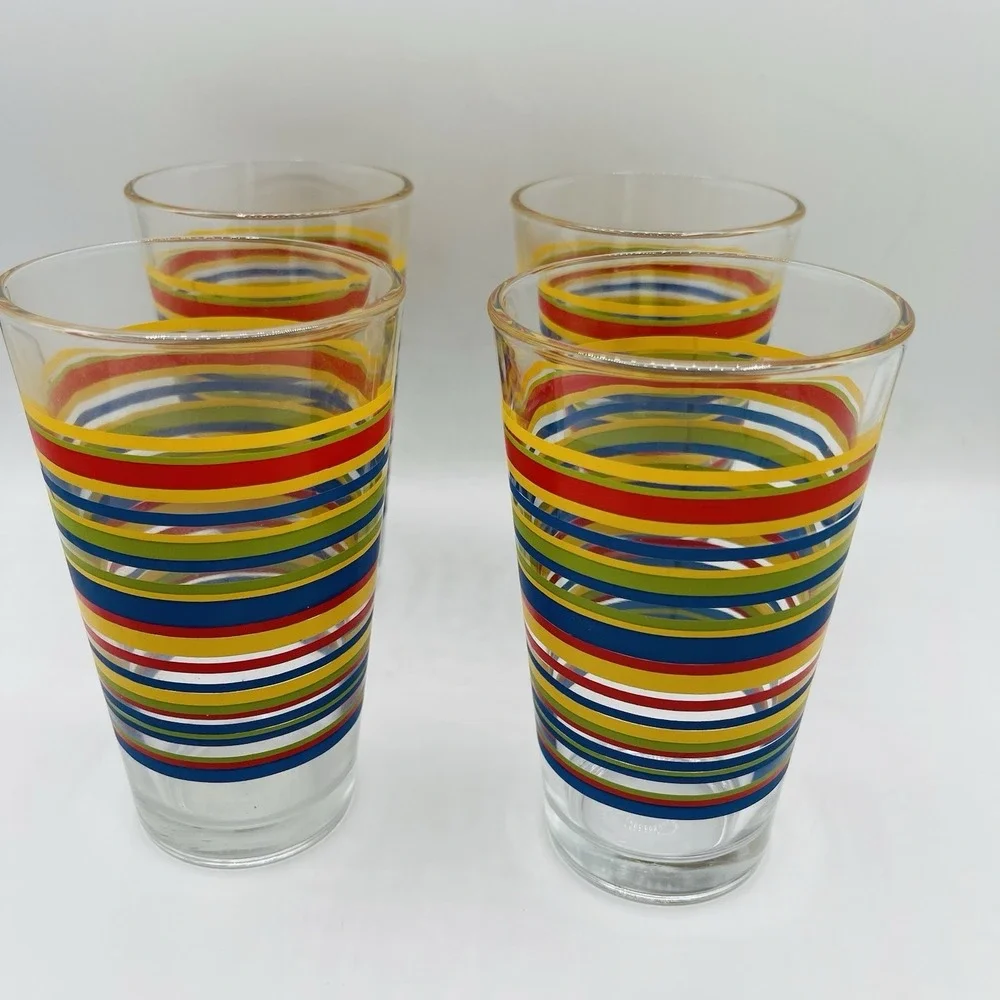 Set of 4 Libbey Mambo Fiesta Striped Tumblers  (16-oz) Near Mint No chips